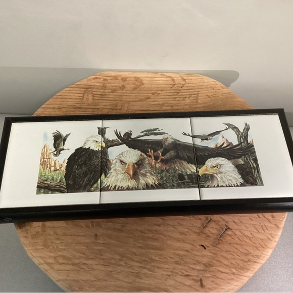 🔵 Vintage - Ceramic Tile & Wood Crafted Eagle Themed Trivet / Decor - Like New - Picture 7 of 11